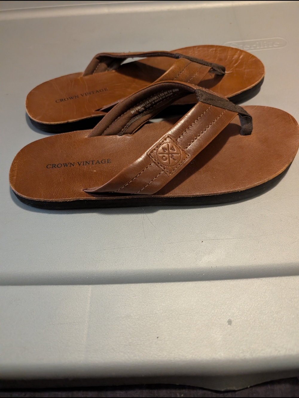 Crown Vintage Men's Brown Leather Flip Flops Size 8 Made In India